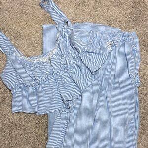 Sienna Sky Blue and White Striped Jumpsuit